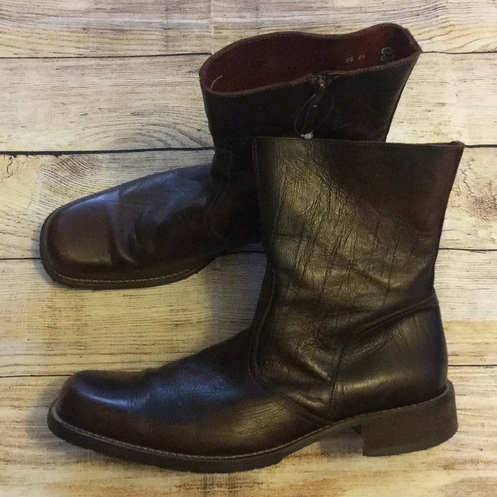 Aldo Mens Brown Leather Zippered Biker Boots Sz 12